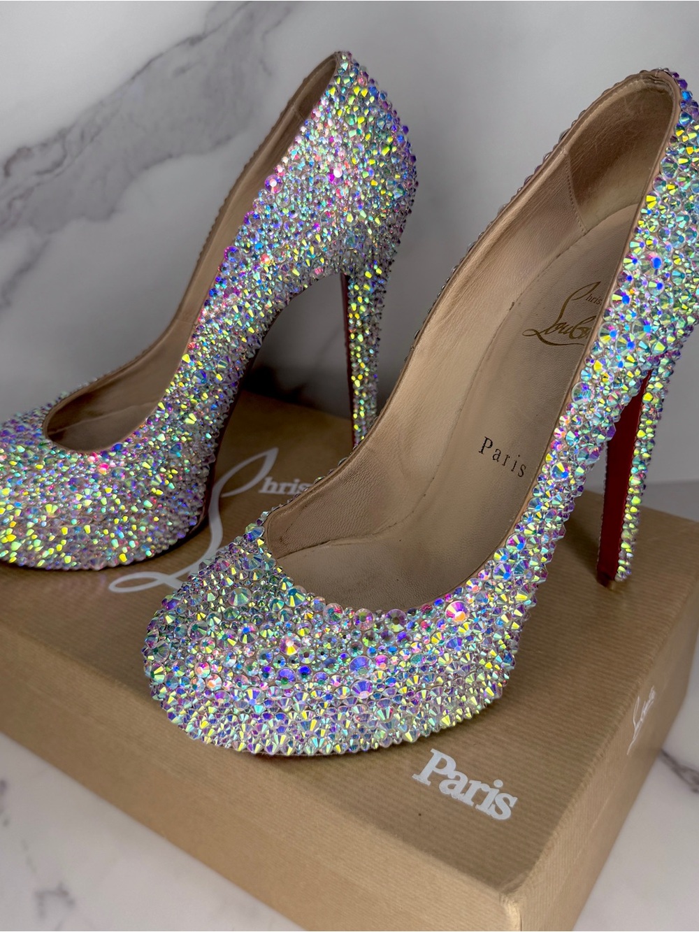 Christian Louboutin Bianca Strass Crystal AB Platform Heel EU 36 / US 6